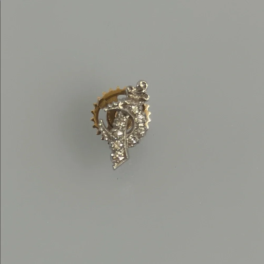 18k Diamonds real solid white gold and 10k Yellow Gold Mason Brooch